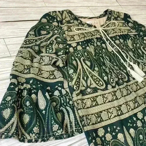 Anthropologie Skies are Blue boho print flowy peasant bell sleeve top - Picture 2 of 7